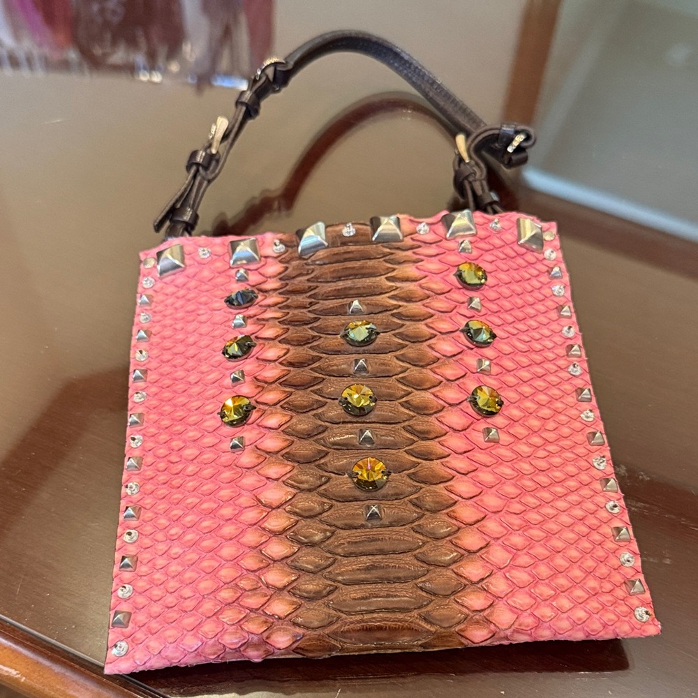 Prada Pink and Brown Python Patent Envelope Pouch - image 2